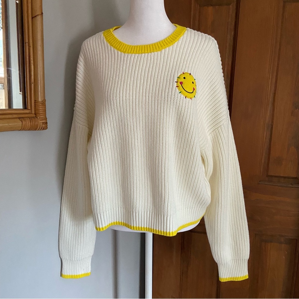Yellow and White Smiley Face Sweater